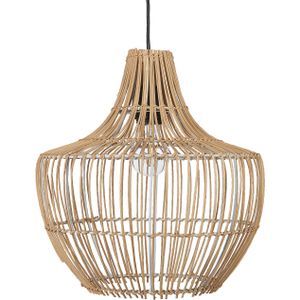 Hanglamp Natuurlijk Beige Rotan Open Werk Schaduw Zwart Koord Belvorm Boho verlichting Hanglamp