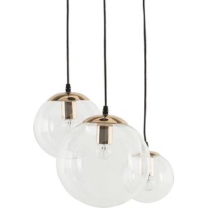 Hanglamp 3-lichts transparant glas gouden metaal element