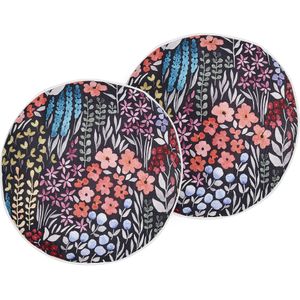 Set van 2 buiten kussens meerkleurig polyester ⌀ 40 cm rond bloemen patroon sierkussen tuin terras