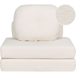 Slaapbank fauteuil wit bouclé stof bed bank gestoffeerd 1-zits uitvouwbaar bed met kussen modern ontwerp