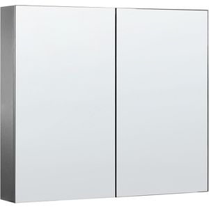 Badkamer spiegelkast zwart multiplex 80 x 70 cm hangende 2-deurs kast 2 planken opslag