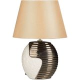 Tafellamp koperkleurig keramische voet faux zijde beige kap nachtkastje lamp