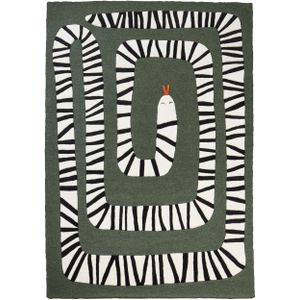 Vloerkleed groen wol tapijt 160 x 230 cm rechthoekige vorm accent woonkamer slaapkamer slangen patroon