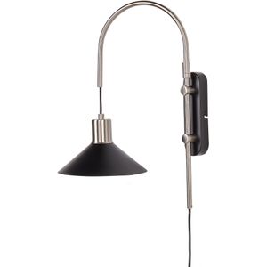 Wandlamp zwart zilver staal 1 lamp lampenkap verstelbar modern industrieel aan/uit schakelaar woonkamer slaapkamer