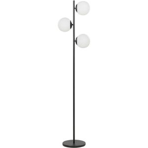 Staande lamp vloerlamp zwart metaal 15 x 15 x 153 cm verlichting 3 lampen ronde lampenkappen wit modern