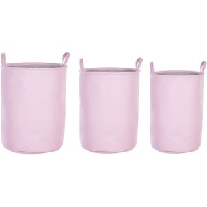 Set van 3 Opbergmanden Roze Polyester Katoen met Trekkoord Hoes Wasmand Praktische Accessoires