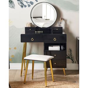 Stijlvolle ornamentele 6 lade glam kaptafel make-uptafel LED spiegel zwart goud Yves