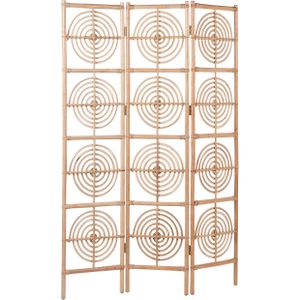 Roomdivider natuurlijk licht rotan mahonie frame 3 delig inklapbaar decoratieve rieten kamerscherm