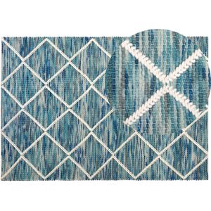 Vloerkleed blauw/wit polyester wol 160 x 230 cm handgeweven geometrische vormen