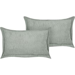 Set van 2 lichtgroen sierkussens corduroy 47 x 27 cm moderne traditionele woonkamer slaapkamer kussens