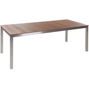 Tuintafel teakhout/zilver RVS latten 200 x 90 cm roestvrij staal zilveren frame rechthoekig traditioneel