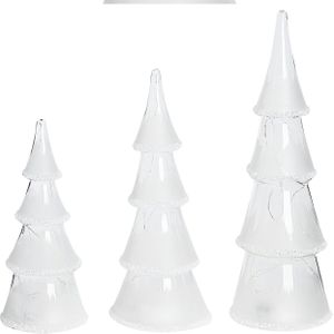 Decofiguur wit glas transparant set van 3 kerstbomen met LED-verlichting kerstmis winter