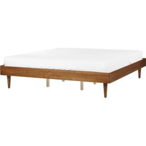 Super kingsize bedframe rubberhout 180 x 200 cm bedframe zonder hoofbord lattenbodem minimalistisch rustieke stijl