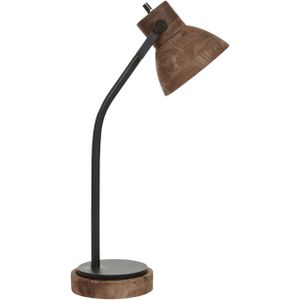 Bureaulamp donker mangohout met houten lampenkap ijzer zwart klassiek ontwerp modern woonaccessoire verlichting