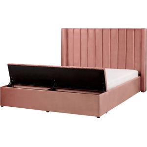 Gestoffeerd Bed Roze 160 x 200 cm in Fluweelstof met Opbergruimte Elegant Tweepersoonsbed Modern Ontwerp