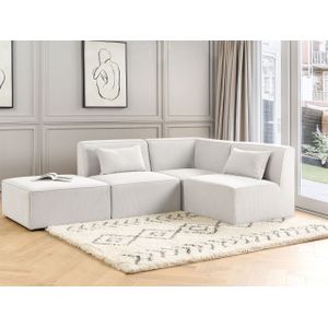 Moderne corduroy 3-zitsbank hoekbank linkszijdig modulair met ottomaan creme wit Lemvig
