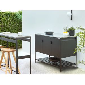 Stalen tuinkast tuinkeuken buitenkeuken 3-deurs roestvrijstaal blad zwart Maenza