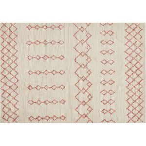 Vloerkleed beige roze katoen 140 x 200 cm geometrisch patroon handgetuft platgeweven woonkamer slaapkamer