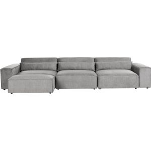 Driezitsbank modulaire bank met ottomaan sofa grijs polyester gestoffeerd zwarte poten modern woonkamer