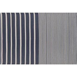 Buitenkleed donkerblauw/wit polypropyleen gestreept 120 x 180 cm