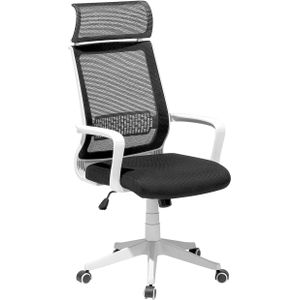 Bureaustoel zwart/wit gaas en polyester zitvlak in hoogte verstelbaar 360° draaibaar modern