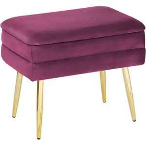 Slaapkamer Opbergbank Fuchsia Bordeaux Polyester Fluwelen Bekleding Gouden Poten Glam Design Effen Kleur Woonkamer Meubels