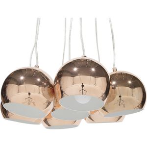 Hanglamp koper metaal 7-lichts cluster ronde lampenkappen