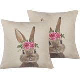 Decoratief Kussen Grijs/Roze 45 x 45 cm Katoen/Polyester Set van 2 Konijnmotief Gezellige Look Woonkamer Salon Slaapkamer