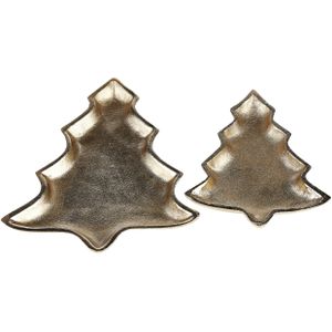 Schalen Set Goud Metaal 2 Sieraden Ring Houder Dienblad Kerstboom Motief Decor