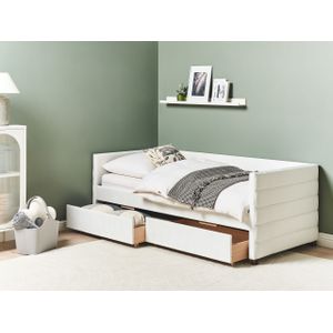 Fluwelen bedbank eenpersoonsbed met lattenbodem met lades wit Marray