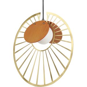 Hanglamp goud met licht hout metaal ijzer MDF licht glas schaduw ronde vorm moderne verlichting woonkamer eetkamer slaapkamer