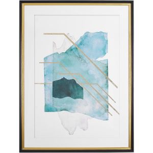 Muurschildering Blauw en Goud Papier Print 60 x 80 cm Passepartout Gouden kleuraccenten Aquarel Abstract Eclectisch Modern Woonkamer Kantoor
