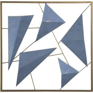 Wanddecoratie blauw/goud 50 x 50 cm in de vorm van driehoeken vierkant modern