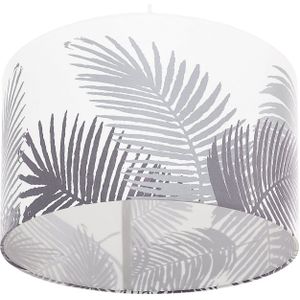 Hanglamp wit en grijs stoffen trommel schaduw bladmotief plafond 1-licht