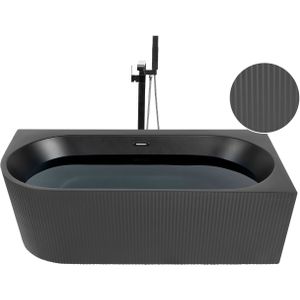 Linkszijdig hoekbad mat zwart badkuip acryl 170 x 80 cm geribbelde afwerking moderne stijl badkamer