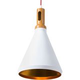 Hanglamp hanglamp wit met goud en licht hout aluminium kegel lampenkap industrieel ontwerp