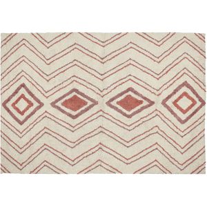 Vloerkleed beige roze katoen 140 x 200 cm geometrisch patroon handgetuft shaggy design woonkamer slaapkamer boho