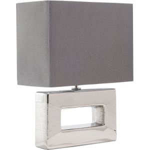 Tafellamp zilver porselein nep zijde rechthoekige lampenkap 42 cm nachtkastje leeslamp