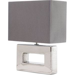 Tafellamp zilver porselein nep zijde rechthoekige lampenkap 42 cm nachtkastje leeslamp