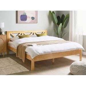 Modern tweepersoons houten bedframe 180 x 200 cm lichthout hoofdbord lattenbodem Tannay