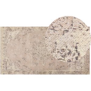 Vloerkleed beige katoen polyester 80 x 150 cm oosters patroon verweerde vintage woondecoratie