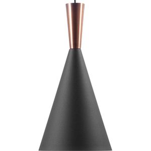 Hanglamp zwart met koperen lampenkap geometrische kegel modern minimalistisch ontwerp
