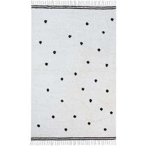 Getuft vloerkleed katoen wit 140x200 cm met zwarte stippen en strepen rechthoekig kinderkamer modern tapijt