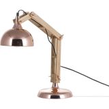 Bureaulamp hout verstelbare arm koper metalen lampenkap tafellamp