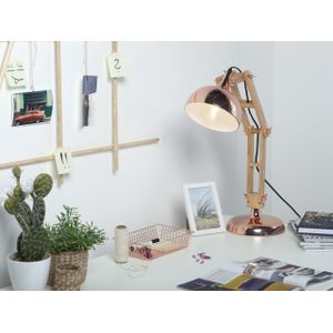 Bureaulamp hout verstelbare arm Kopere metalen Lampenkap tafellamp