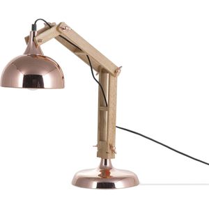 Bureaulamp hout verstelbare arm koper metalen lampenkap tafellamp