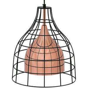 Plafondlamp koper metaal 121 cm hanglamp zwarte kooi lampenkap industrieel