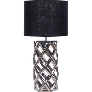 Tafellamp zilver keramiek 71 cm stoffen schaduw zwart vaasvorm geometrisch ontwerp snoer met schakelaar moderne minimalistische stijl