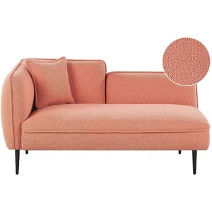 Chaise longue roze boucle stof metalen poten linkszijdig met kussen modern design
