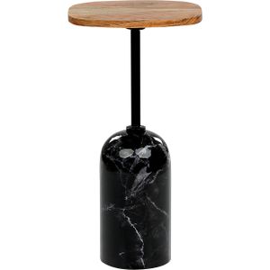 Bijzettafel licht hout en zwart metalen onderstel acaciahout blad rond marmer effect geometrische vorm moderne tafel